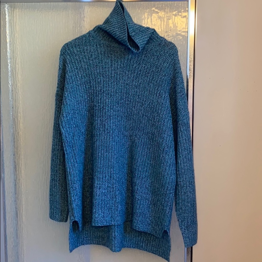 Blue Knit Turtle Neck Sweater